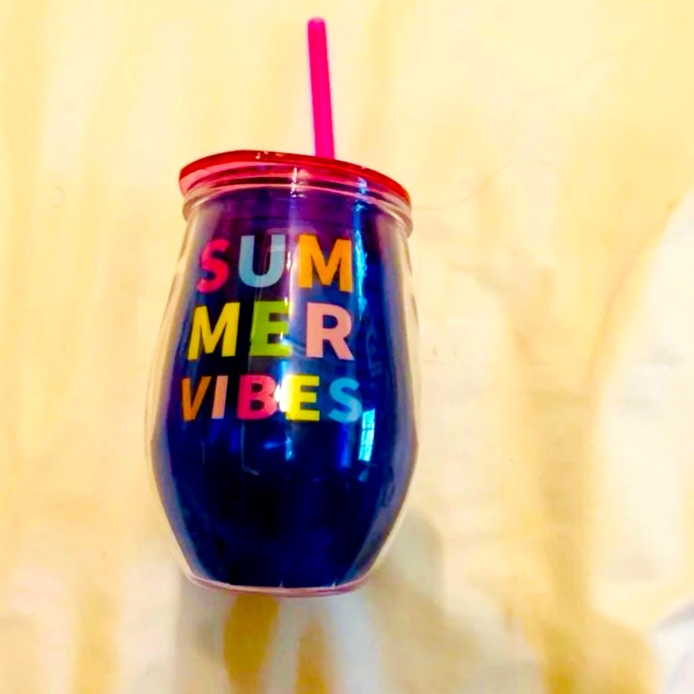 Smart Living Summer Vibes plastic straw tumbler pink blue neon colors NWT
